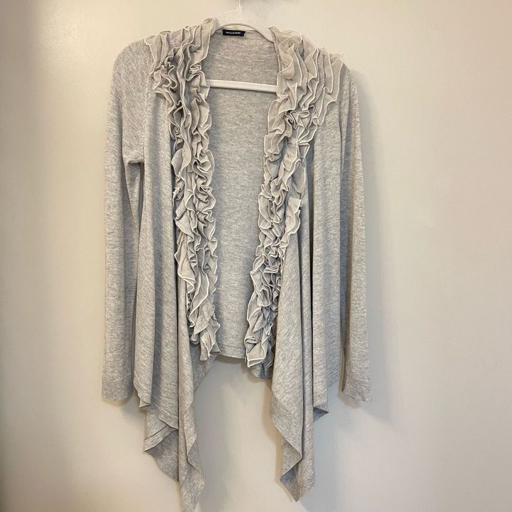 Magaschoni Women Silk Cashmere Raffle Front Open Cardigan Sz S